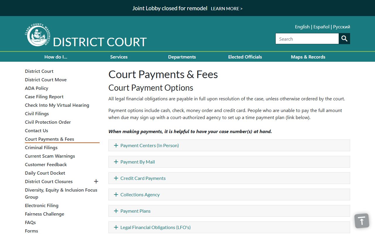 Clark County traffic court records fee schedule from District Court