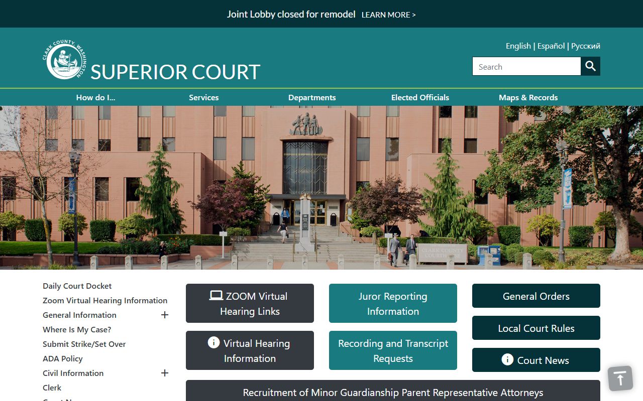 Clark County Superior Court records landing page at clark.wa.gov
