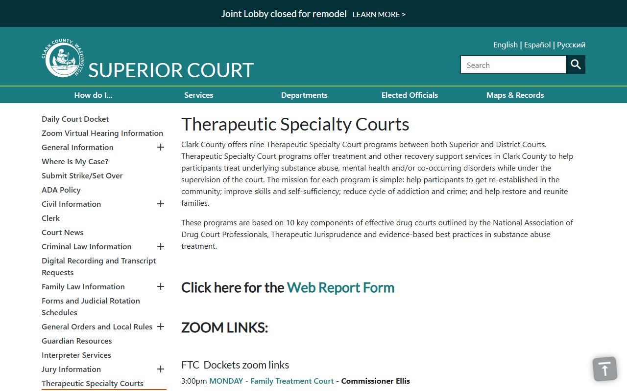 Clark County Superior Court therapeutic specialty courts program listing
