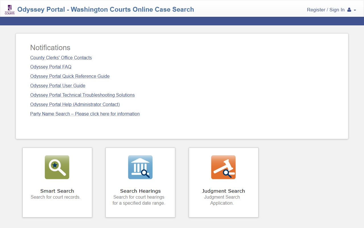 Clark County court records search on the Washington Odyssey Portal