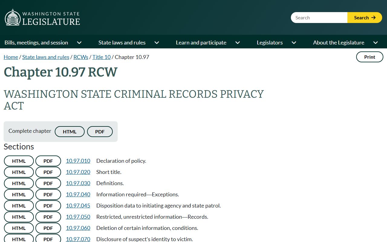 Clark County arrest records Washington criminal records privacy act RCW 10.97