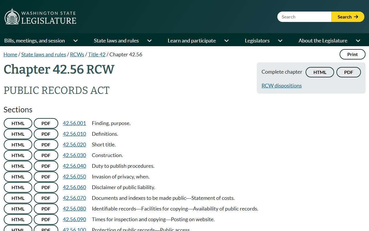 Clark County public records Washington Public Records Act RCW 42.56